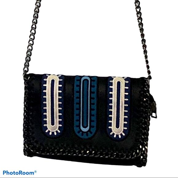 UNBRANDED Handbags - Falabella-Inspired Leather & Denim Embroidered Crossbody Bag Chic Statement